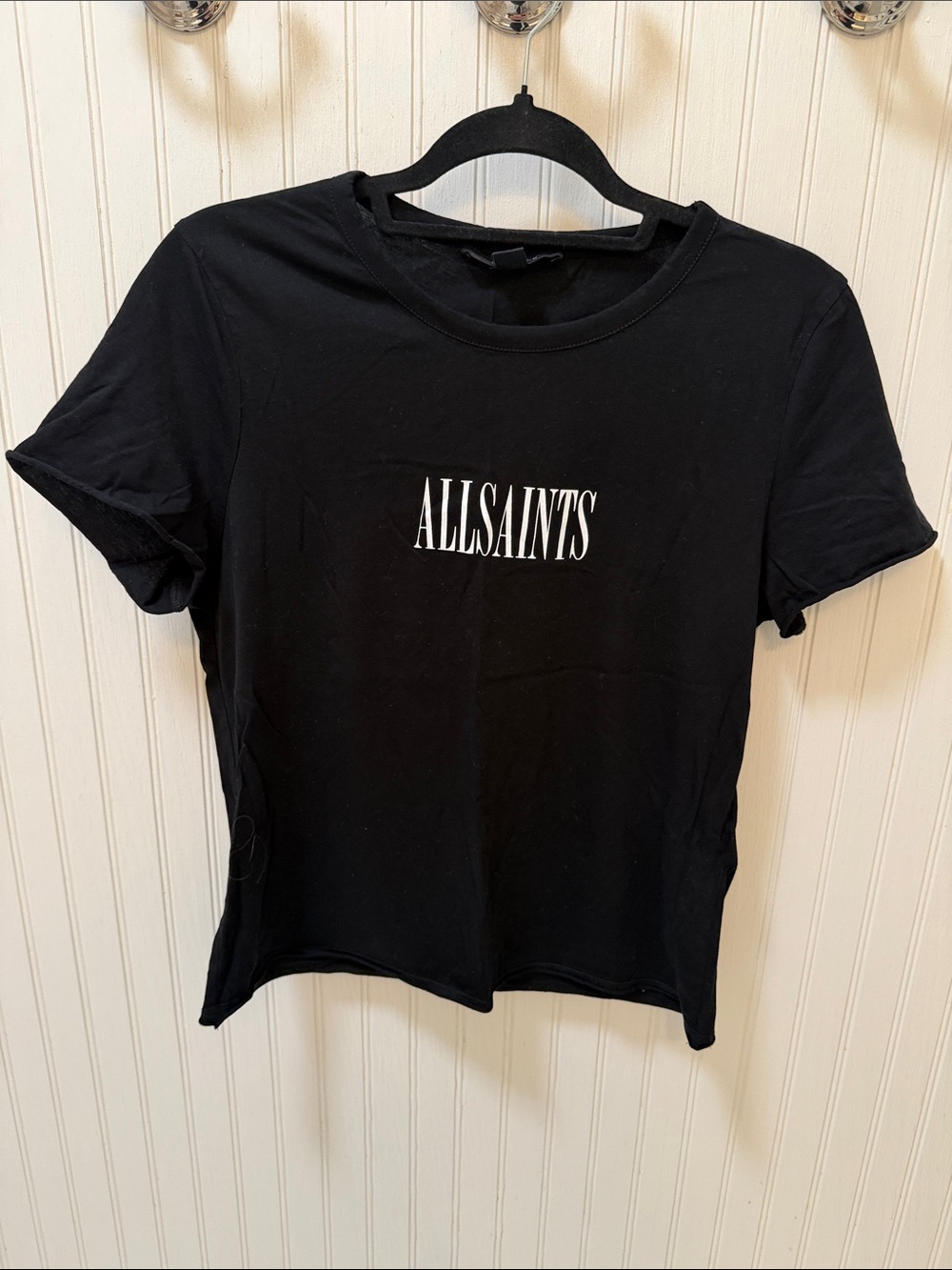 All Saints Black Short Sleeve Logo Tee Womens large